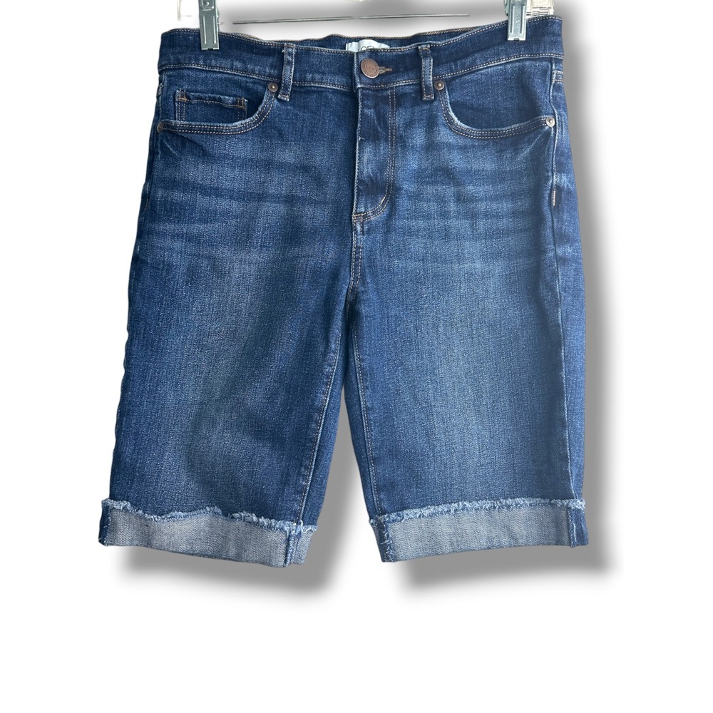Loft Outlet Bermuda Shorts Womens 4 Dark Blue Denim Cuffed Raw Hem Mid Rise